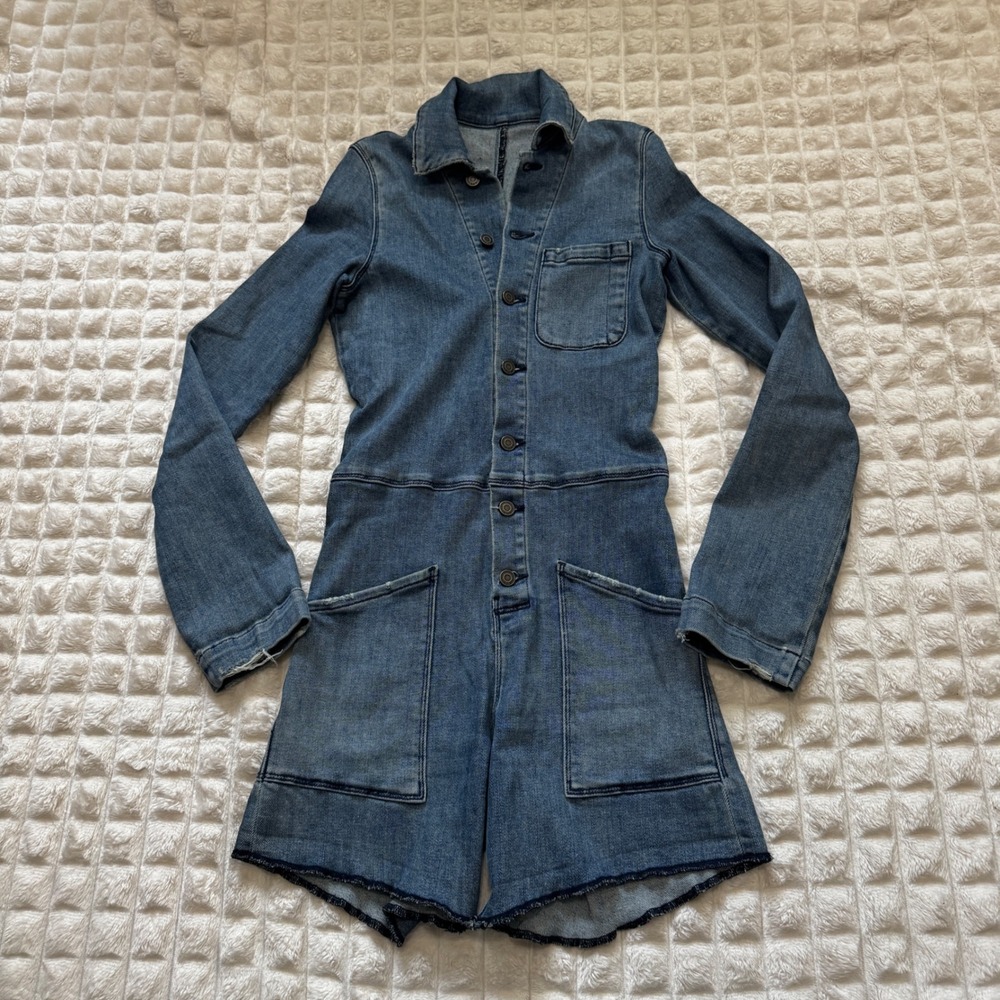 RtA 0 Long Sleeve Denim Button Front Romper Stretch Boho Western Festival